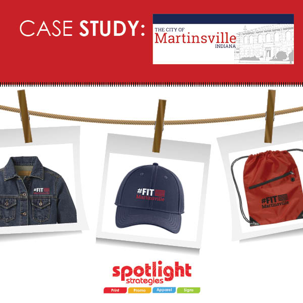 City of Martinsville custom embroidered gear: outerwear, hats, and sling bags by Spotlight Strategies