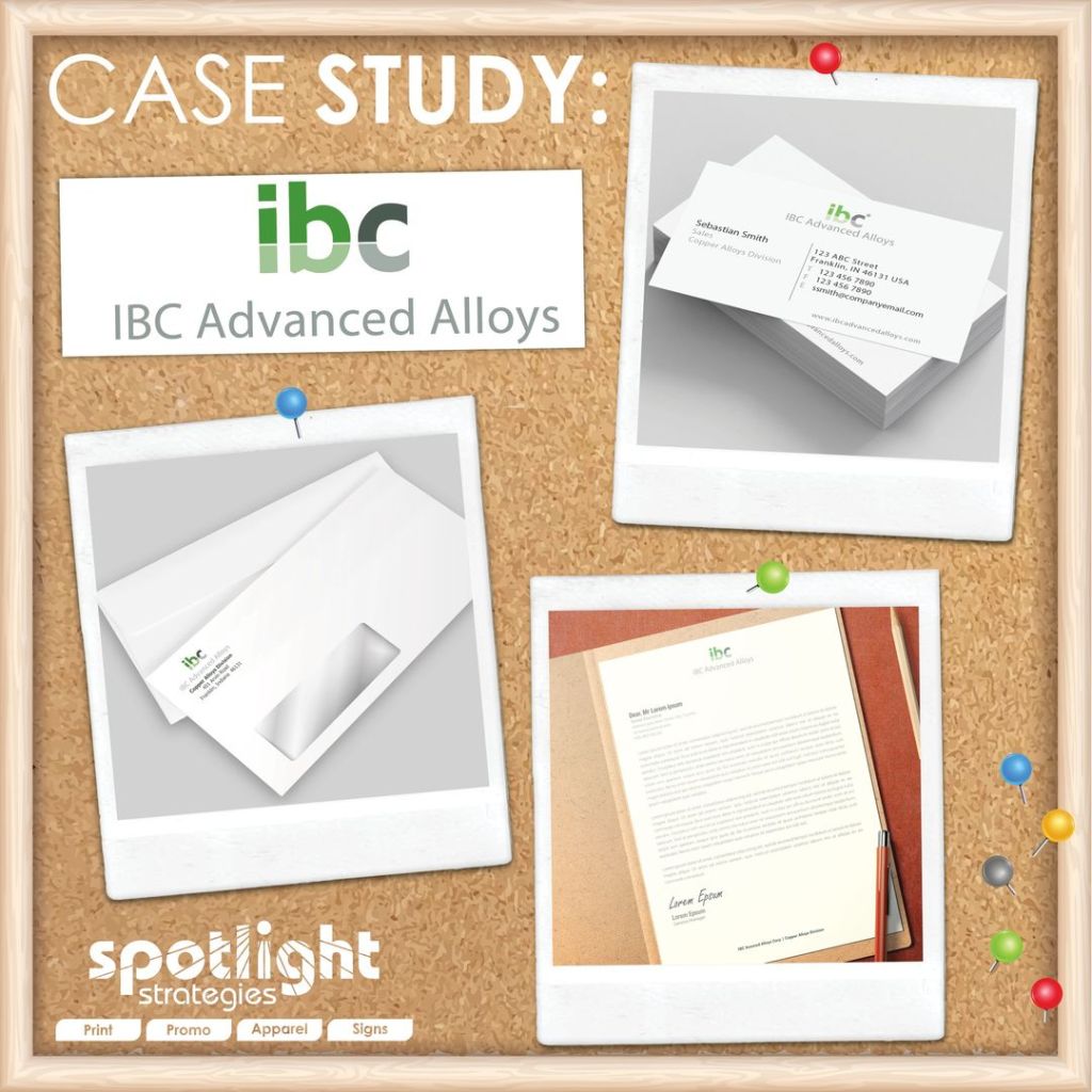 IBC Advanced Alloys custom printed stationery, envelopes and business cards by Spotlight Strategies