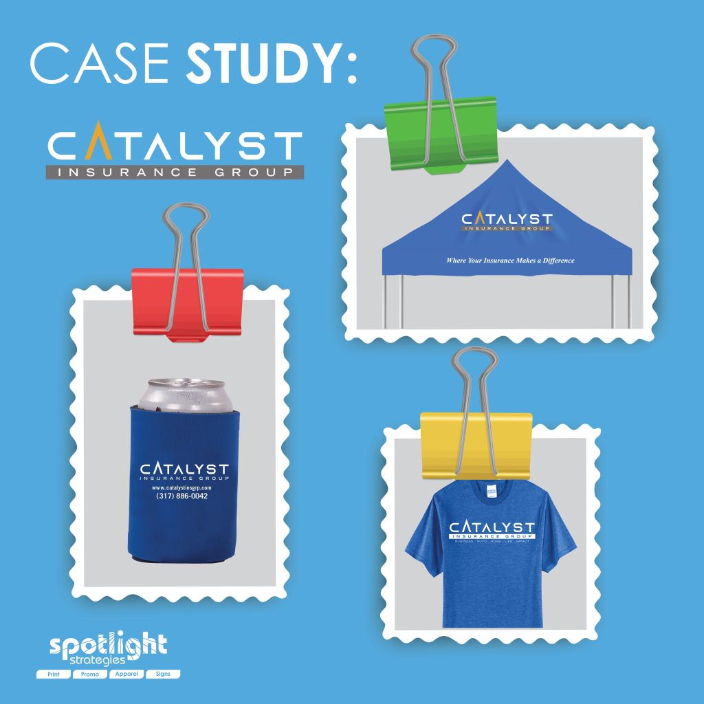 Catalyst Insurance Group Corporate swag, DTF and screen print apparel, and custom branded tent