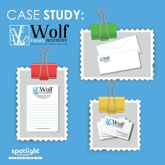 Wolf Family Dentistry business cards + custom printed letterhead and envelopes by Spotlight Strategies